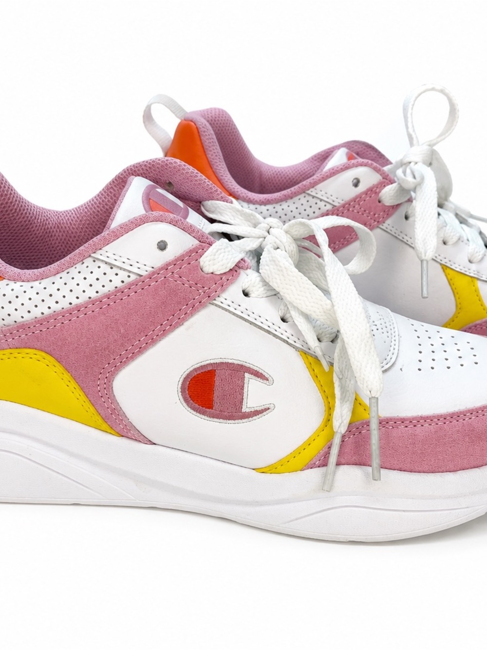 Champion White Pink Yellow Colorblock Athletic Sneakers